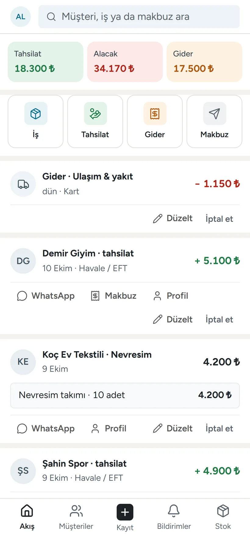 Telefonda akış ekranı