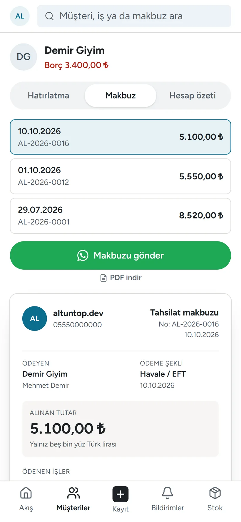 Telefonda makbuz